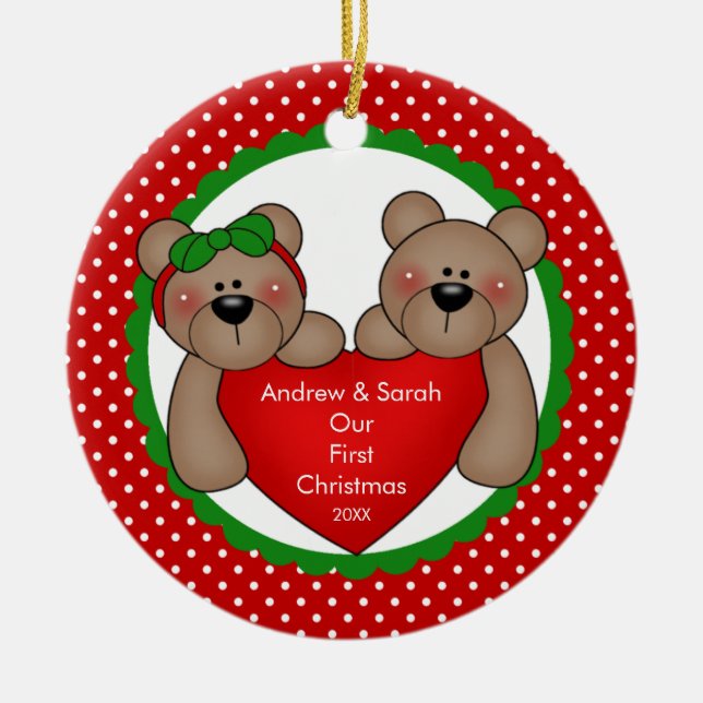 Cute Bear Couple Our First Christmas Ornament (Front)