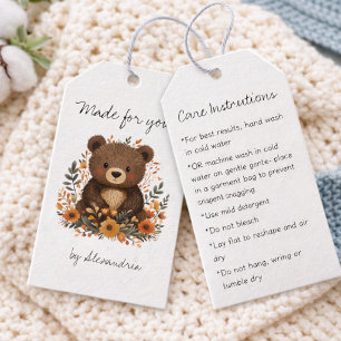 Cute Bear Crochet/Knit Handmade Care Instructions Gift Tags