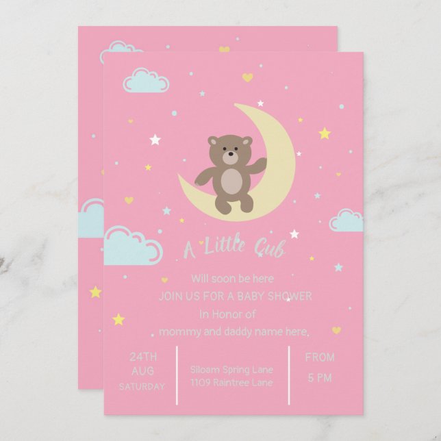cute bear cub baby shower invitation (Front/Back)