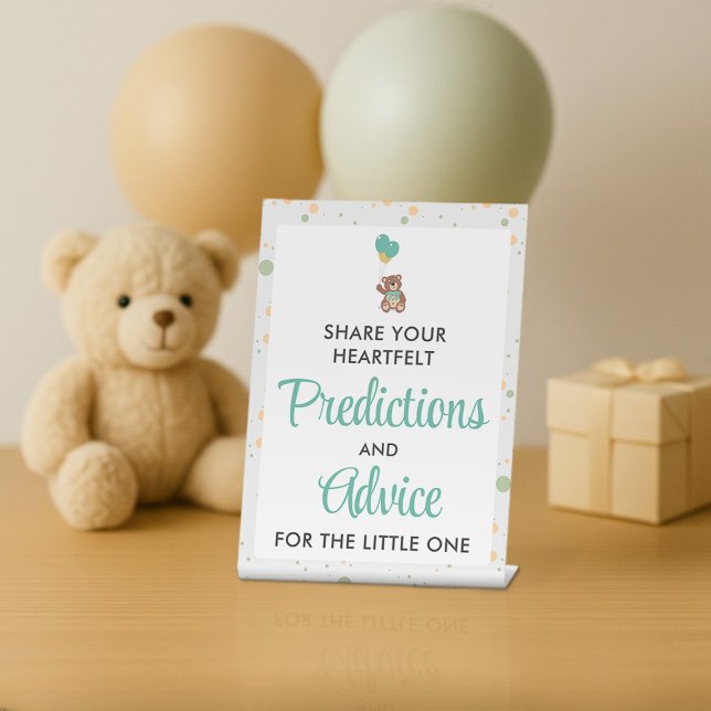 Cute Bear Cub Baby Shower Prediction and Advice Pedestal Sign (Creator Uploaded)