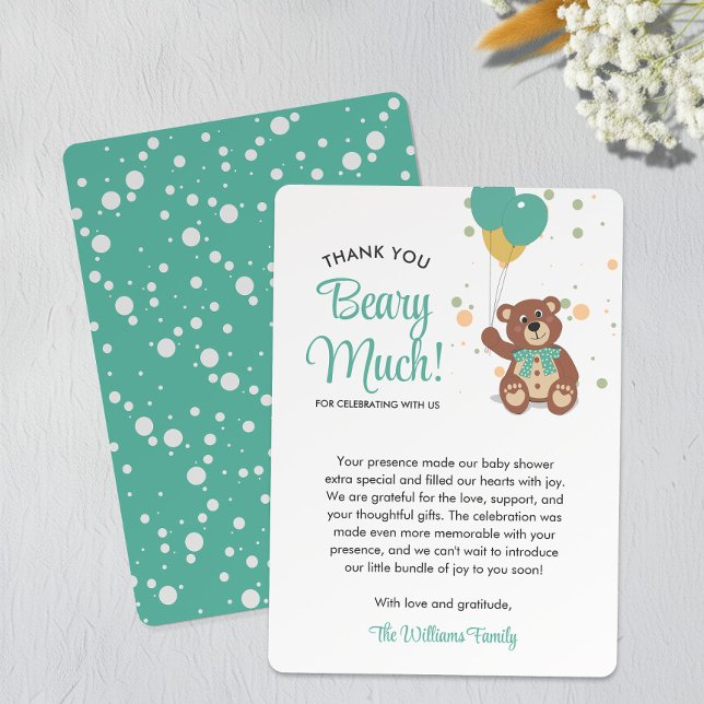 Cute Bear Cub Balloons Gender Neutral Baby Shower Thank You Card (Creator Uploaded)