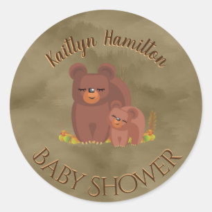 Cute Bear Cub Boy Mother Baby Shower Woodland Classic Round Sticker
