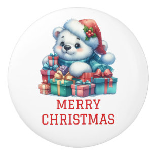 Cute Bear Cub Christmas Ceramic Knob