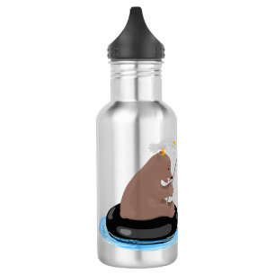 Cute bear cub fishing cartoon illustration 532 ml water bottle