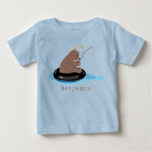 Cute bear cub fishing cartoon illustration baby T-Shirt