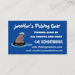 Cute bear cub fishing cartoon illustration business card