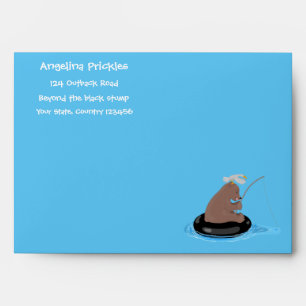 Cute bear cub fishing cartoon illustration envelope