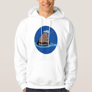 Cute bear cub fishing cartoon illustration hoodie