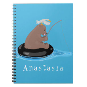 Cute bear cub fishing cartoon illustration notebook