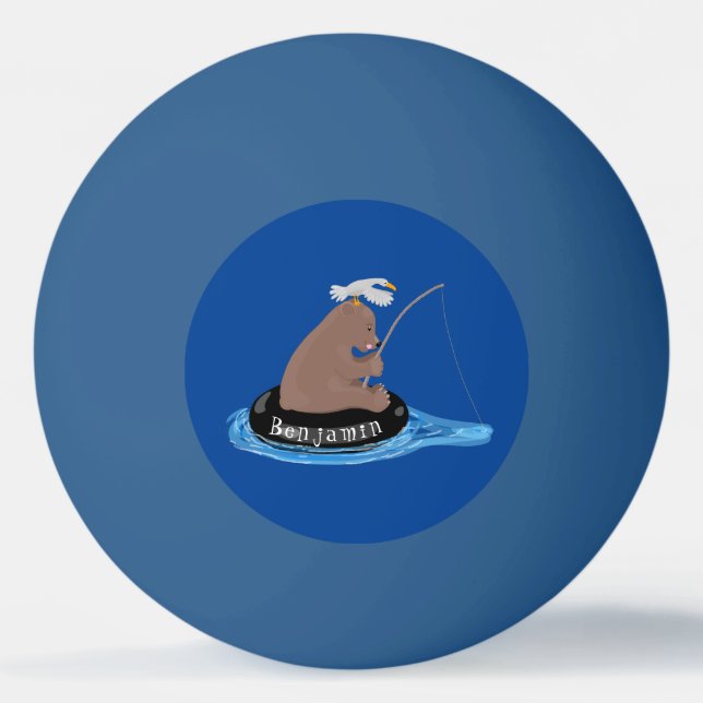 Cute bear cub fishing cartoon illustration ping pong ball (Front)