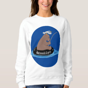 Cute bear cub fishing cartoon illustration sweatshirt