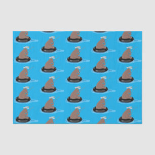 Cute bear cub fishing cartoon illustration tissue paper