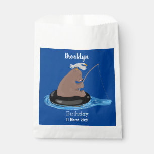 Cute bear cub fishing personalised birthday favour bags