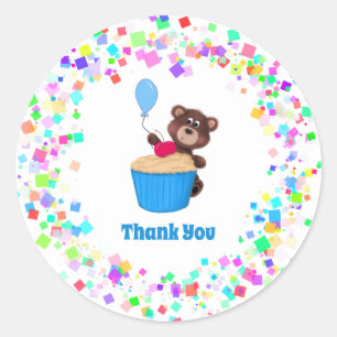 Cute Bear Cupcake Birthday Thank You Classic Round Sticker