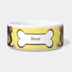 Cute Bear Customised Pet Dog Food Bowl - Yellow
