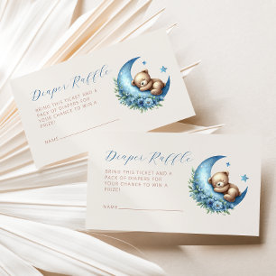 Cute Bear Diaper Raffle Blue Moon Boy Baby Shower Enclosure Card