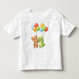 Cute Bear & Dino Balloon Toddler Birthday T-Shirt