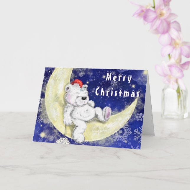 Cute Bear Dreaming Christmas Card (Orchid)