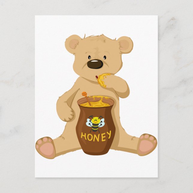 Cute bear eating honey postcard (Front)