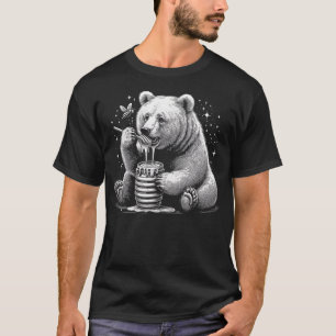 Cute Bear Eating Honey With Bee Graphic Art Design T-Shirt