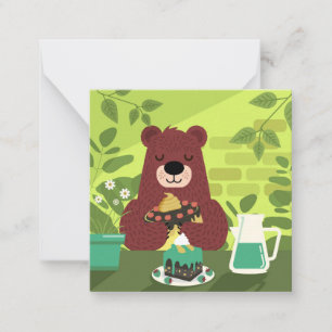 Cute Bear Enjoying A Cake Card