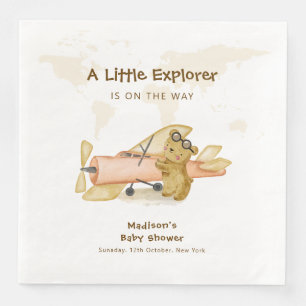 Cute Bear Explorer World Map Airplane Baby Shower  Napkin
