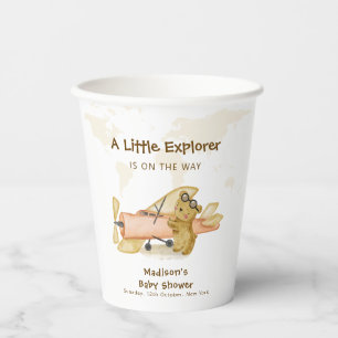 Cute Bear Explorer World Map Airplane Baby Shower  Paper Cups