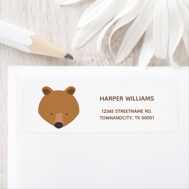 Cute Bear Face Animal Kids Return Address (Insitu)