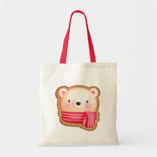 Cute Bear Face in a Red Scarf Christmas Cookie Tote Bag