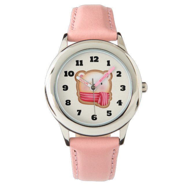 Cute Bear Face in a Red Scarf Christmas Cookie Watch (Front)