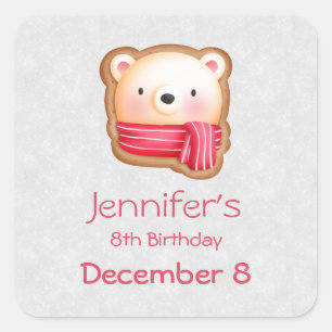 Cute Bear Face in a Red Scarf Save the Date Square Sticker