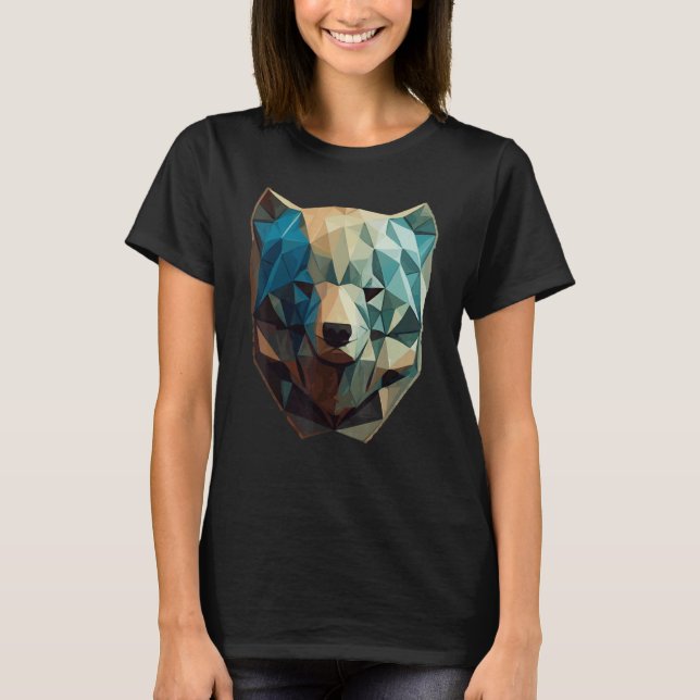 Cute Bear Face Polygon Low Poly Bears Colourful 3 T-Shirt (Front)