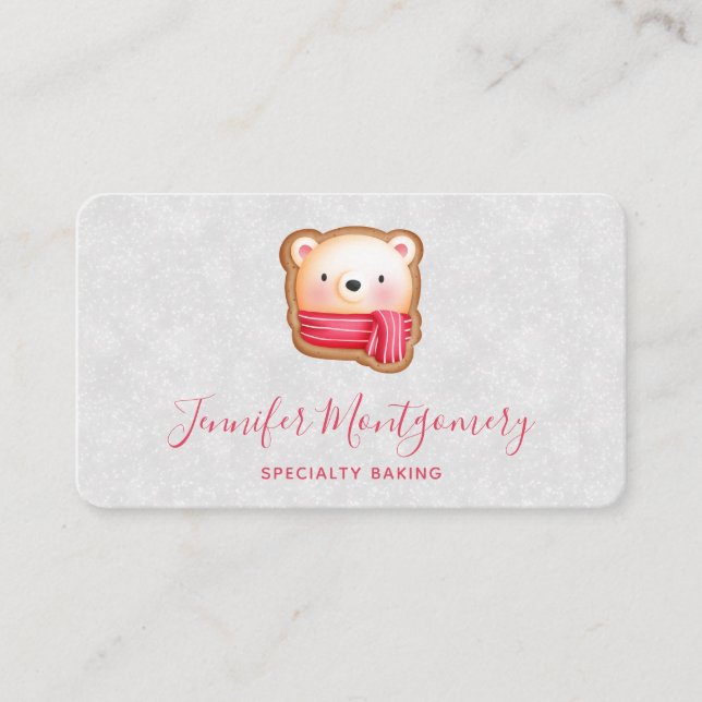 Cute Bear Face Red Scarf & Rosy Cheeks  Business Card (Front)