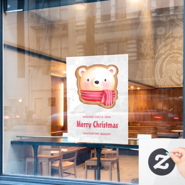 Cute Bear Face Red Scarf & Rosy Cheeks Christmas (Cafe Window)