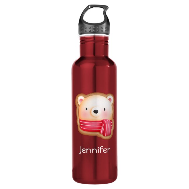 Cute Bear Face Red Scarf & Rosy Cheeks Christmas 710 Ml Water Bottle (Front)