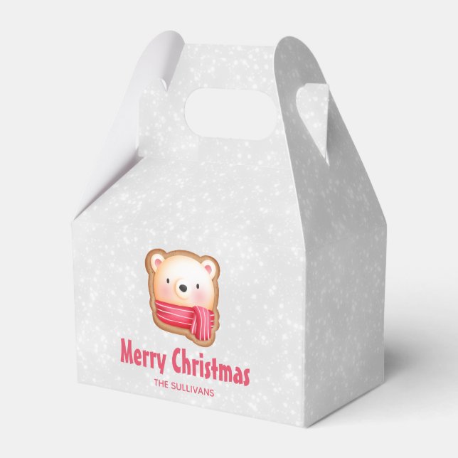 Cute Bear Face Red Scarf & Rosy Cheeks Christmas Favour Box (Front Side)
