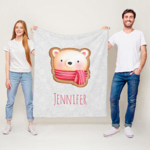 Cute Bear Face Red Scarf & Rosy Cheeks Christmas Fleece Blanket