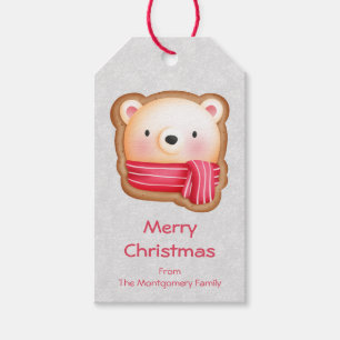 Cute Bear Face Red Scarf & Rosy Cheeks Christmas Gift Tags
