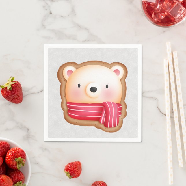 Cute Bear Face Red Scarf & Rosy Cheeks Christmas Napkin (Insitu)