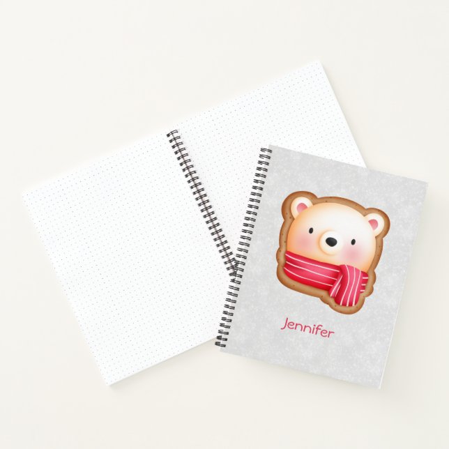Cute Bear Face Red Scarf & Rosy Cheeks Christmas Notebook (Inside)