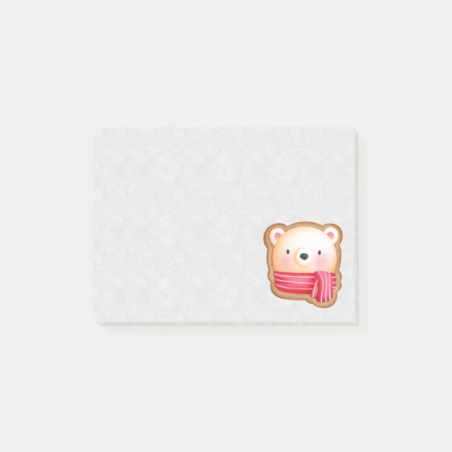 Cute Bear Face Red Scarf & Rosy Cheeks Christmas Post-it Notes (Front)