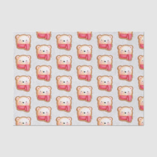 Cute Bear Face Red Scarf & Rosy Cheeks Pattern Tissue Paper