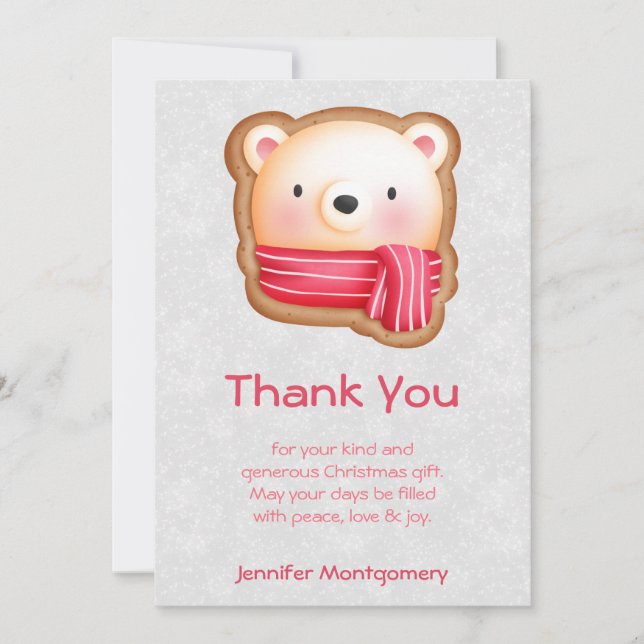 Cute Bear Face Red Scarf & Rosy Cheeks Thank You (Front)