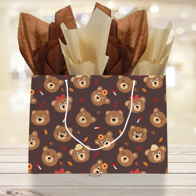 Cute Bear Faces Kids Pattern Large Gift Bag (Creator Uploaded)
