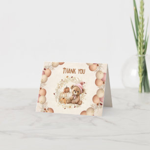 Cute Bear Fall 2nd Birthday Girl Thank you card