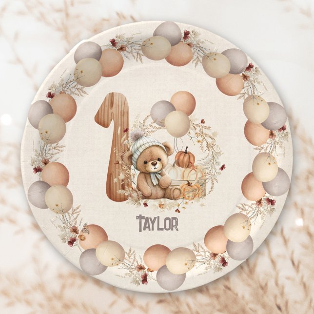 Cute Bear Fall Beary 1st Birthday Paper Plates (Cute Bear Fall Beary 1st Birthday Paper Plates)