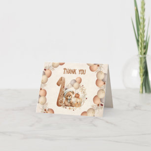 Cute Bear Fall Beary 1st Birthday Thank you card