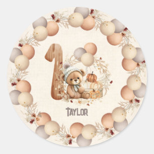 Cute Bear Fall Boy Beary 1st Birthday  Classic Round Sticker