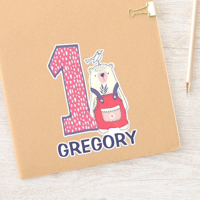 Cute bear first birthday with name (Notebook)