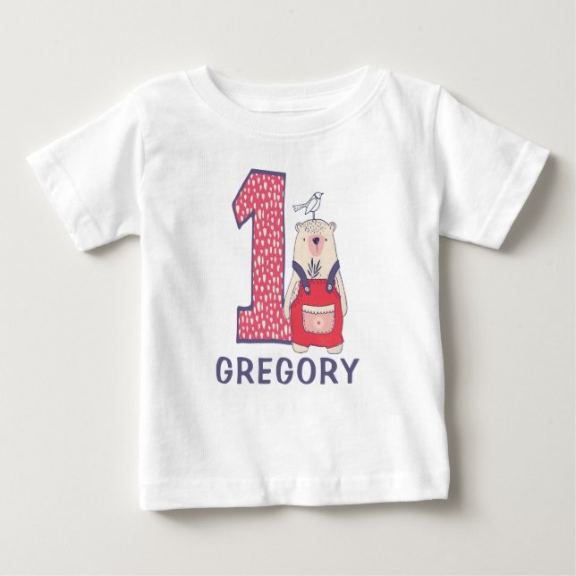 Cute bear first birthday with name baby T-Shirt (Front)
